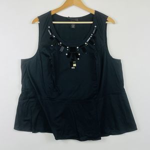 Lane Bryant Black Poplin Sleeveless Stud Beaded Accent Tank Top‎ Shirt Womens 24
